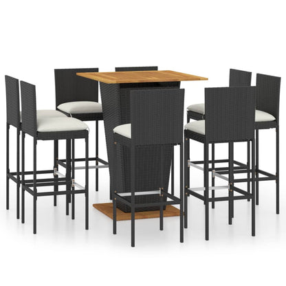 Set da Bar da Giardino 9 pz con Cuscini in Polyrattan Nero - homemem39
