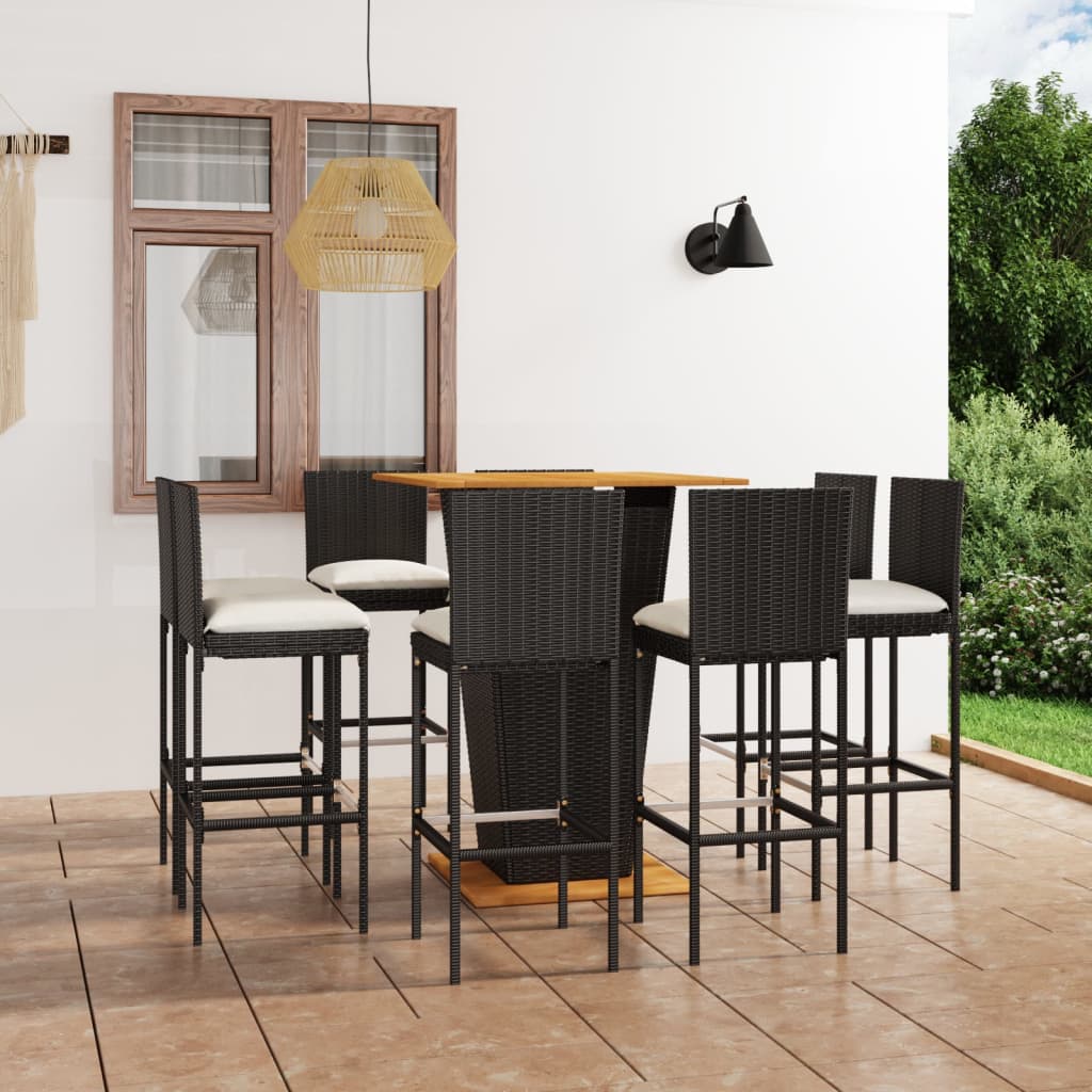 Set da Bar da Giardino 9 pz con Cuscini in Polyrattan Nero - homemem39