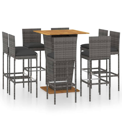 Set da Bar per Giardino 9 pz con Cuscini in Polyrattan Grigio - homemem39