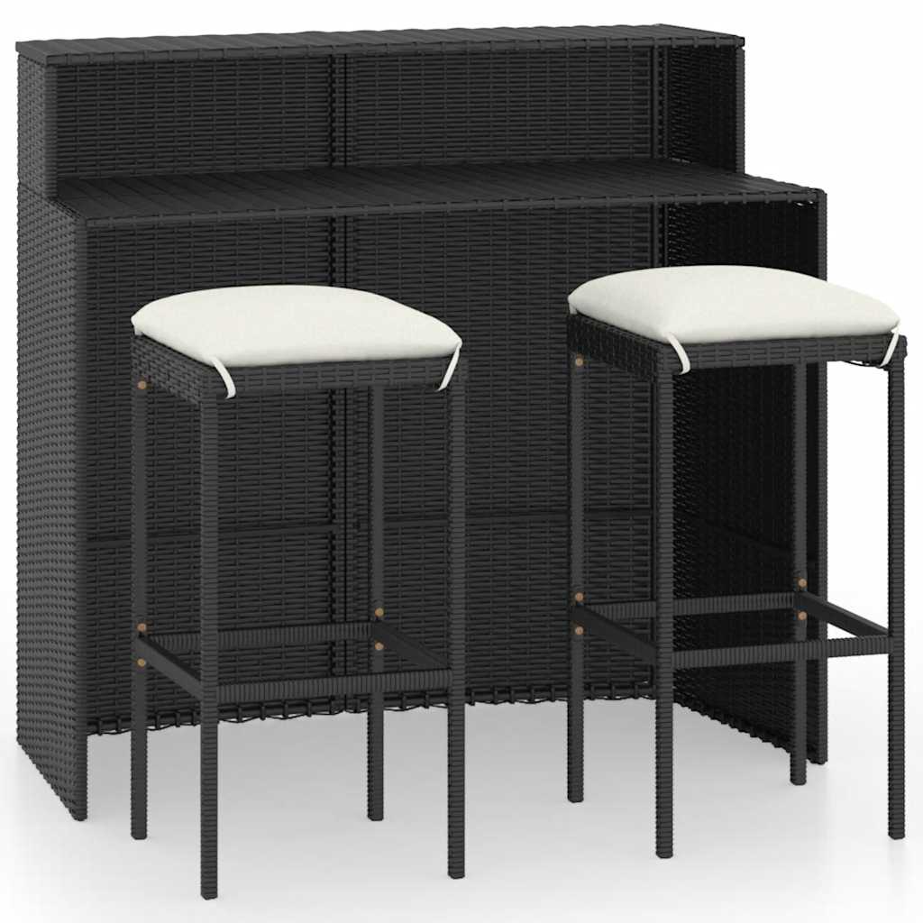 Set Bar da Giardino 3 pz con Cuscini Nero | homemem39