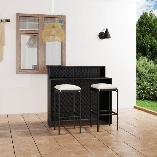 Set Bar da Giardino 3 pz con Cuscini Nero - homemem39