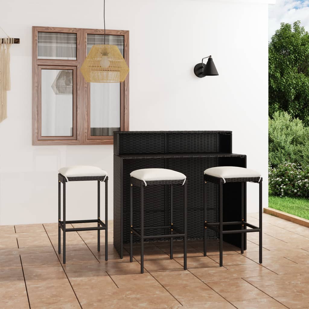 Set Bar da Giardino 4 pz con Cuscini Nero - homemem39