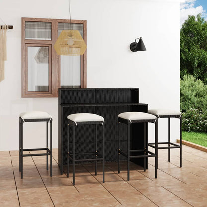 Set da Bar da Giardino 5 pz con Cuscini Nero - homemem39