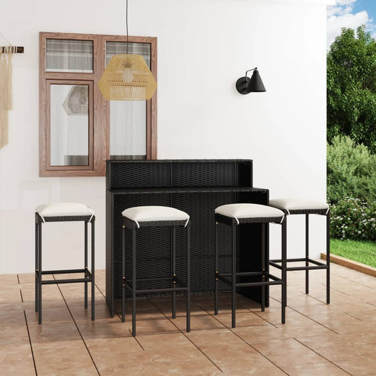Set da Bar da Giardino 5 pz con Cuscini Nero - homemem39