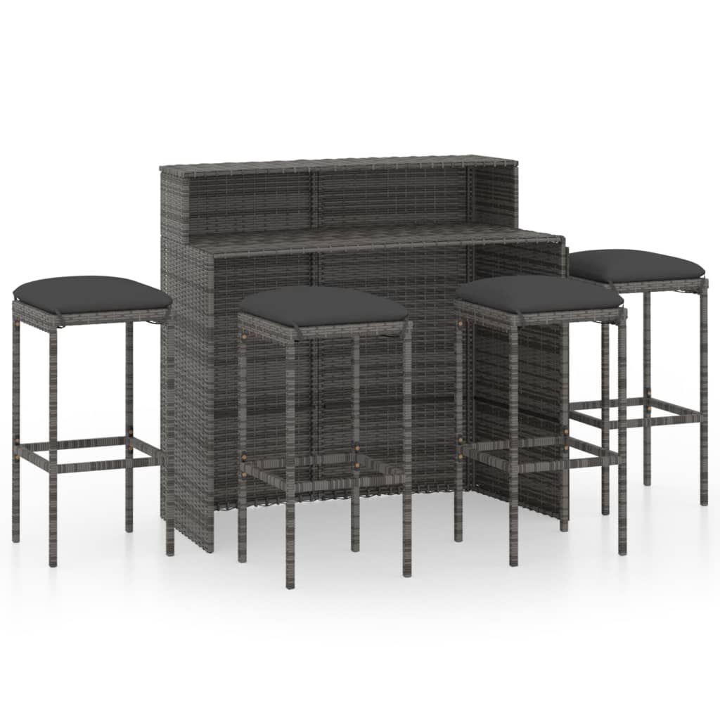 Set Bar da Giardino 5 pz con Cuscini Grigio - homemem39