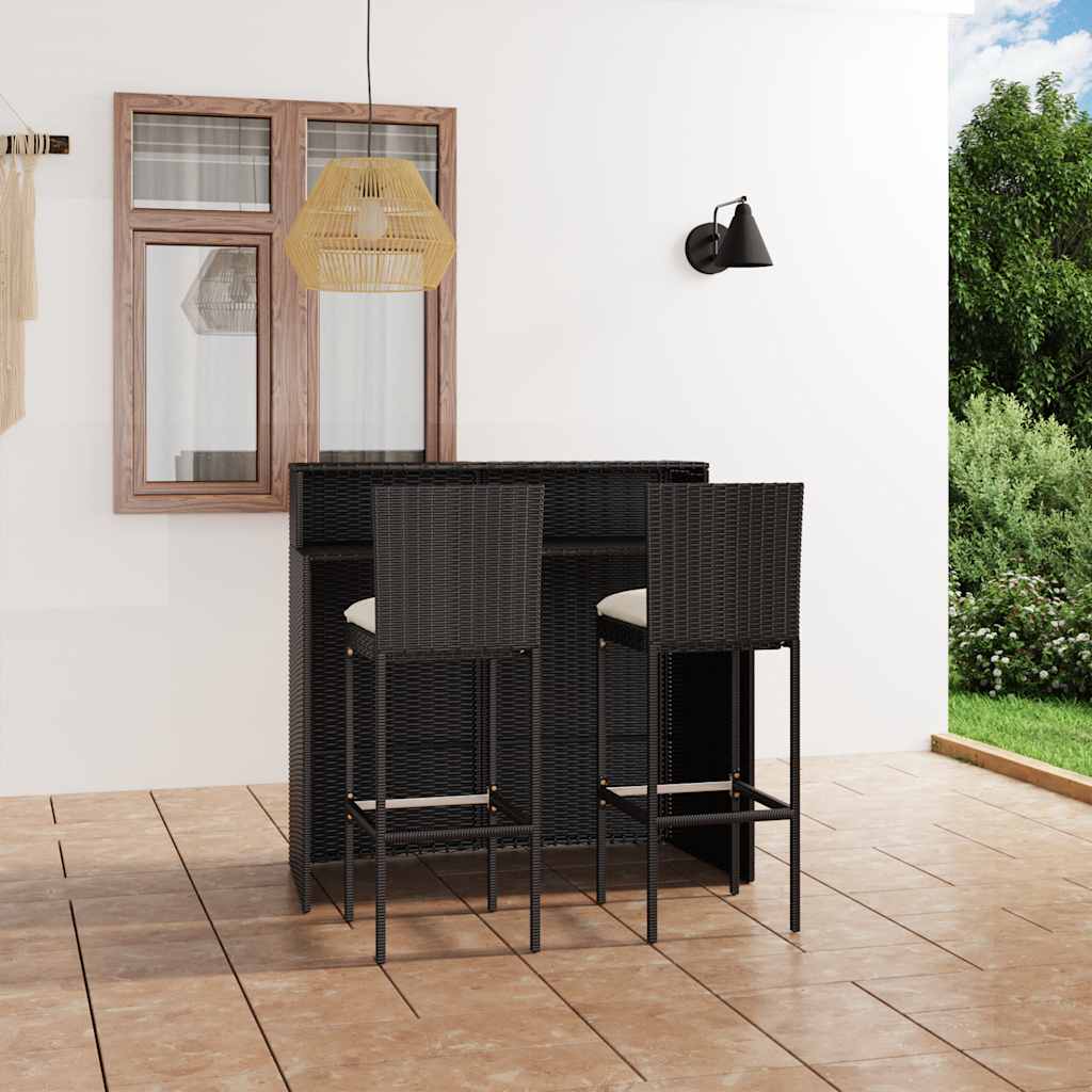 Set Bar da Giardino 3 pz con Cuscini Nero | homemem39