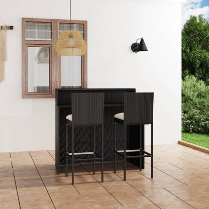 Set Bar da Giardino 3 pz con Cuscini Nero - homemem39