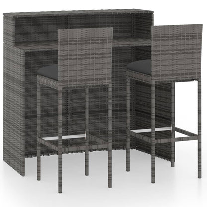 Set Bar da Giardino 3 pz con Cuscini Grigio | homemem39