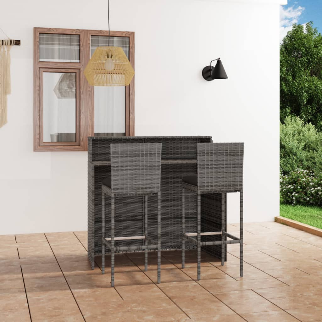 Set Bar da Giardino 3 pz con Cuscini Grigio | homemem39