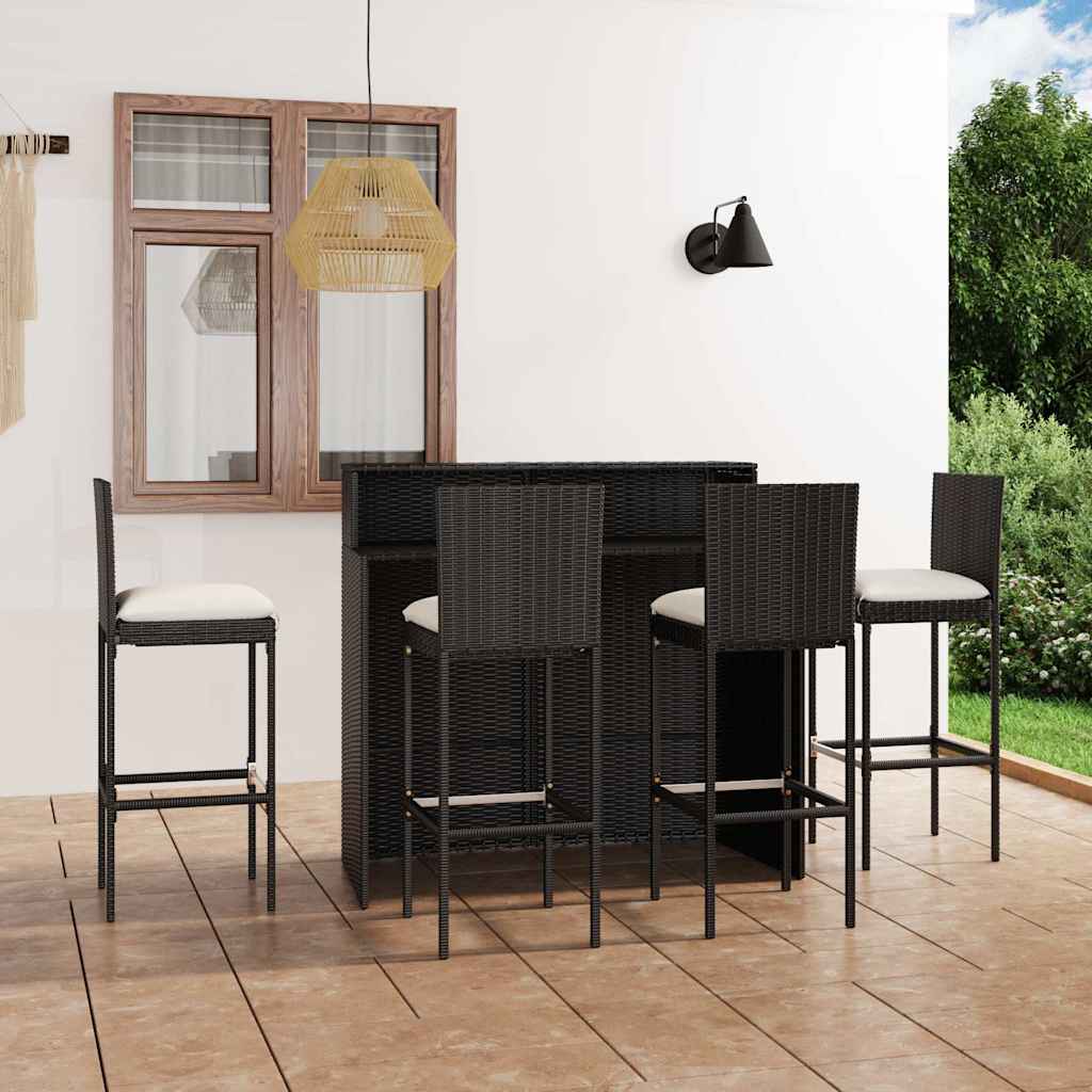 Set da Bar da Giardino 5 pz con Cuscini Nero | homemem39