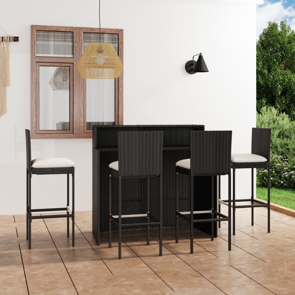 Set da Bar da Giardino 5 pz con Cuscini Nero - homemem39
