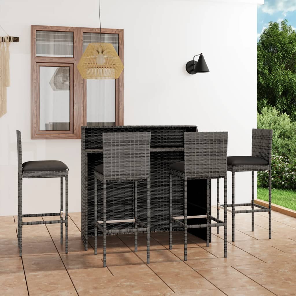Set Bar da Giardino 5 pz con Cuscini Grigio - homemem39
