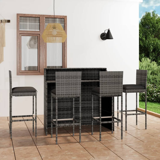 Set Bar da Giardino 5 pz con Cuscini Grigio - homemem39