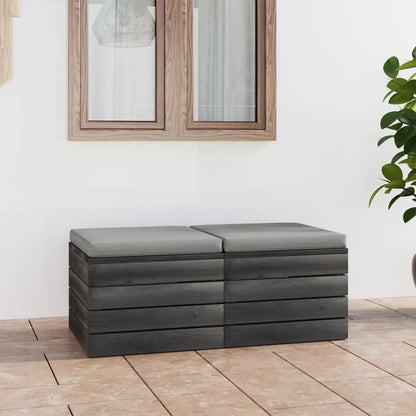 Pouf da Giardino su Pallet 2 pz con Cuscini in Massello di Pino - homemem39