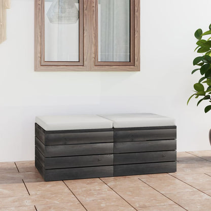 Pouf da Giardino su Pallet 2 pz con Cuscini in Massello di Pino - homemem39