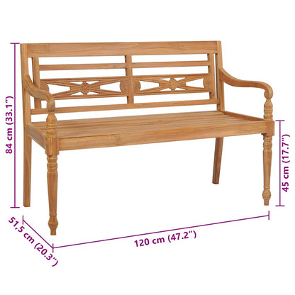 Panca Batavia con Cuscino Rosso 120 cm in Massello di Teak