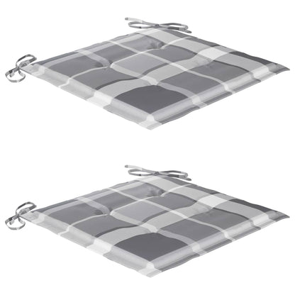 Sedie Giardino 2 pz con Cuscino Grigio a Quadri Massello di Teak