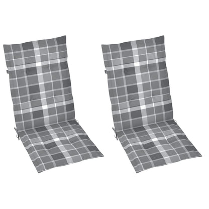 Sedie Giardino 2 pz con Cuscino Grigio a Quadri Teak Massello - homemem39