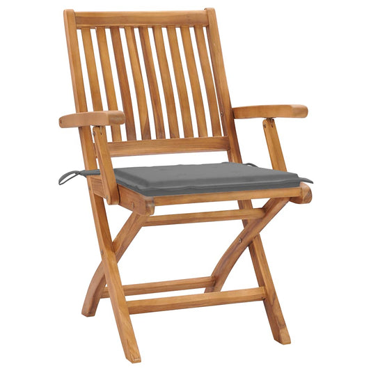 Sedie da Giardino 2 pz con Cuscini Grigi in Massello di Teak - homemem39