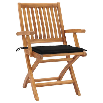 Sedie da Giardino 2 pz con Cuscini Neri in Massello di Teak - homemem39