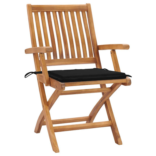 Sedie da Giardino 2 pz con Cuscini Neri in Massello di Teak - homemem39