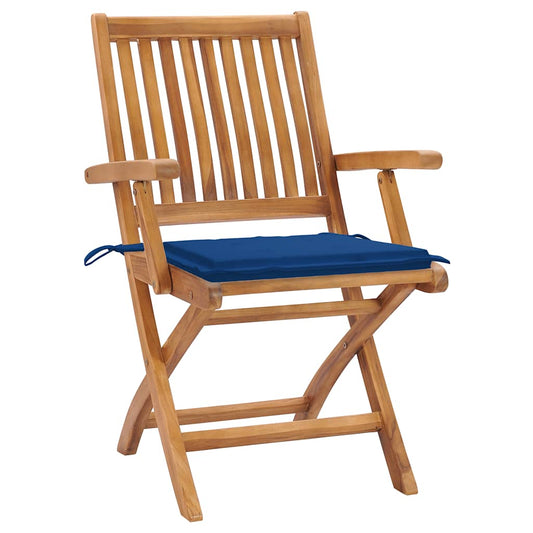 Sedie da Giardino 2 pz con Cuscini Blu Reale Massello di Teak - homemem39