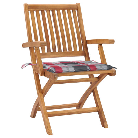 Sedie Giardino 2 pz con Cuscino Rosso a Quadri Massello di Teak - homemem39