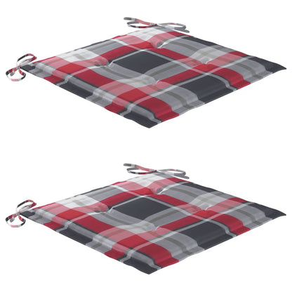 Sedie Giardino 2 pz con Cuscino Rosso a Quadri Massello di Teak - homemem39