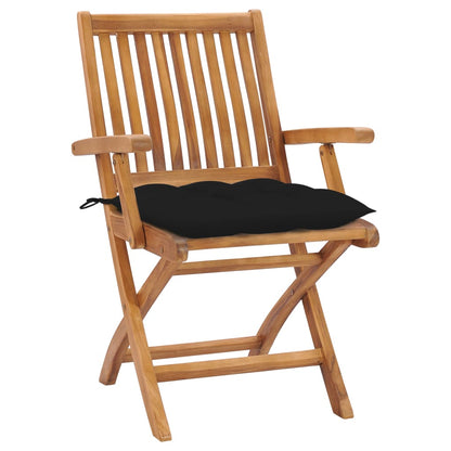 Sedie da Giardino 2 pz con Cuscini Neri in Massello di Teak - homemem39