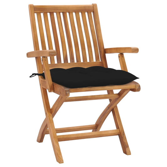 Sedie da Giardino 2 pz con Cuscini Neri in Massello di Teak - homemem39