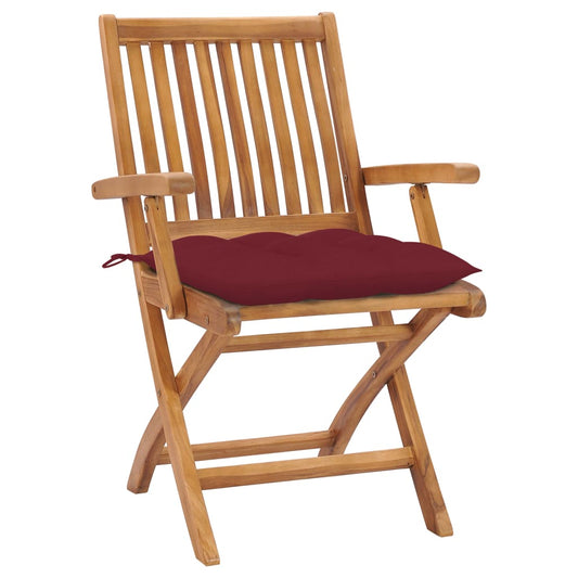 Sedie da Giardino 2 pz con Cuscini Rosso Vino Massello di Teak - homemem39