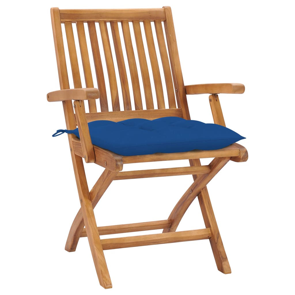 Sedie da Giardino 2 pz con Cuscini Blu in Massello di Teak - homemem39