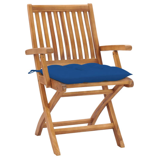 Sedie da Giardino 2 pz con Cuscini Blu in Massello di Teak - homemem39