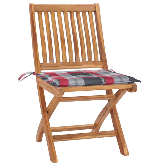 Sedie Giardino 2 pz con Cuscino Rosso a Quadri Massello di Teak - homemem39