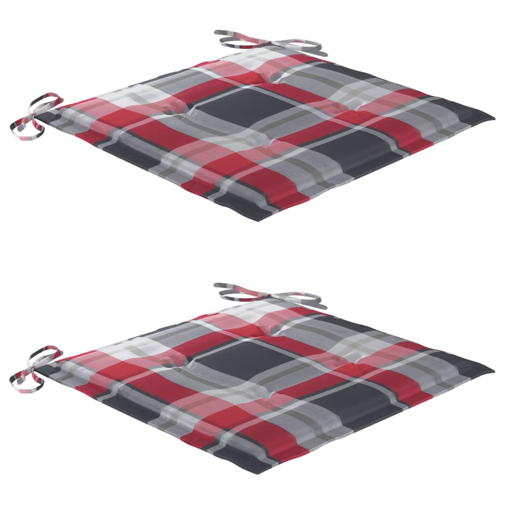Sedie Giardino 2 pz con Cuscino Rosso a Quadri Massello di Teak - homemem39