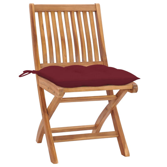 Sedie da Giardino 2 pz con Cuscini Rosso Vino Massello di Teak - homemem39