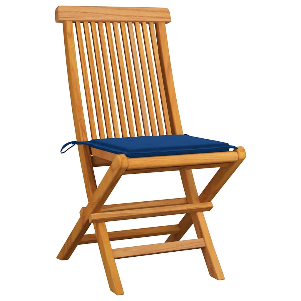 Sedie da Giardino con Cuscini Blu Reale 2 pz Massello di Teak - homemem39