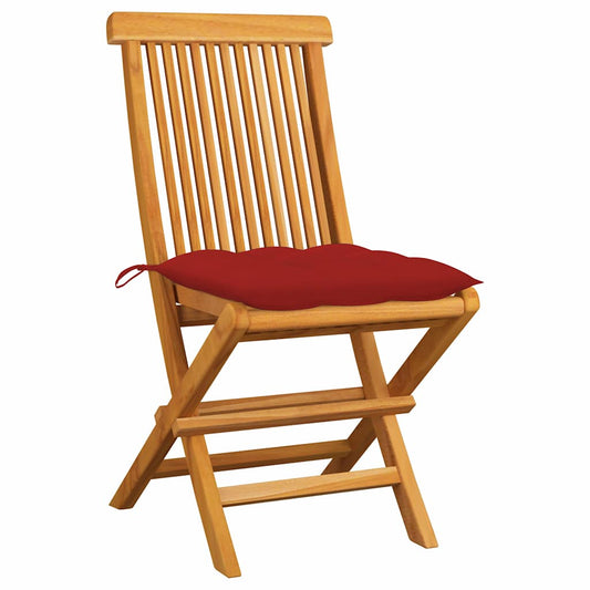 Sedie Pieghevoli con Cuscini Rossi 2 pz in Massello di Teak