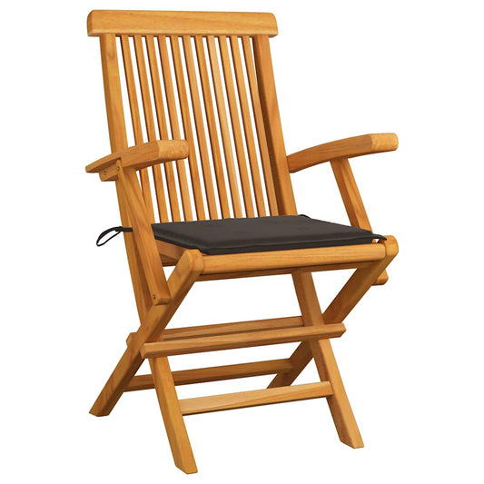 Sedie Pieghevoli e Cuscini Grigio Talpa 2 pz Massello di Teak | homemem39
