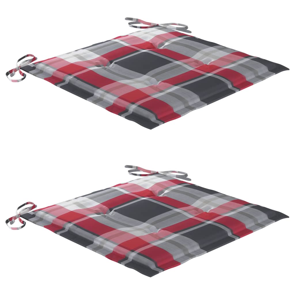 Sedie da Giardino Cuscini Motivo Quadri Rosso 2pz Massello Teak - homemem39