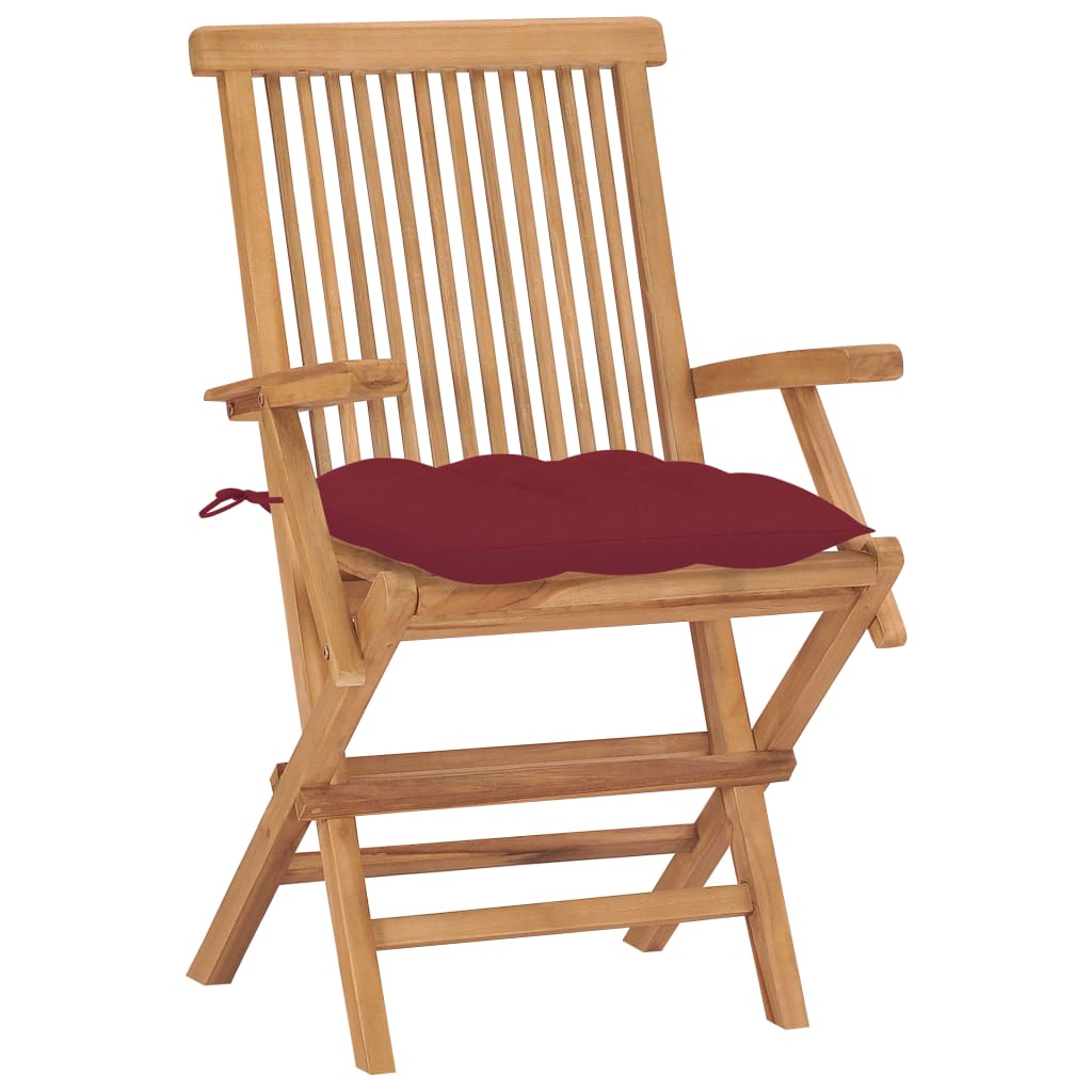 Sedie Giardino 2 pz con Cuscini Rosso Vino Legno Massello Teak - homemem39