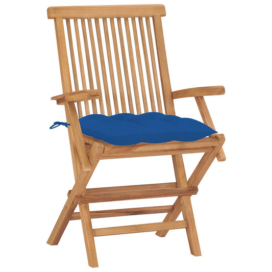 Sedie da Giardino 2 pz con Cuscini Blu Legno Massello di Teak