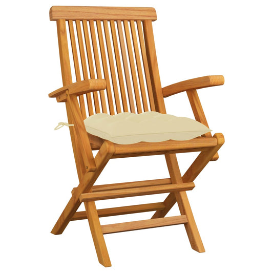 Sedie Giardino 3pz con Cuscini Bianco Crema Legno Massello Teak - homemem39