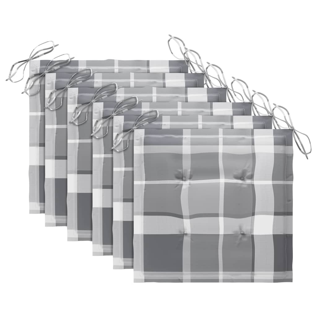 Sedie Giardino Cuscini Motivo Quadri Grigio 6pz Massello Teak - homemem39