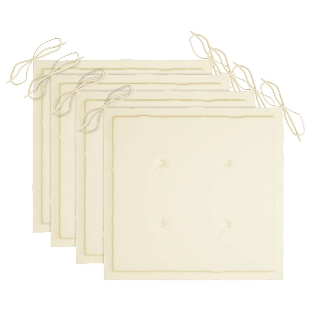 Sedie da Giardino con Cuscini Crema 4 pz Massello di Teak - homemem39