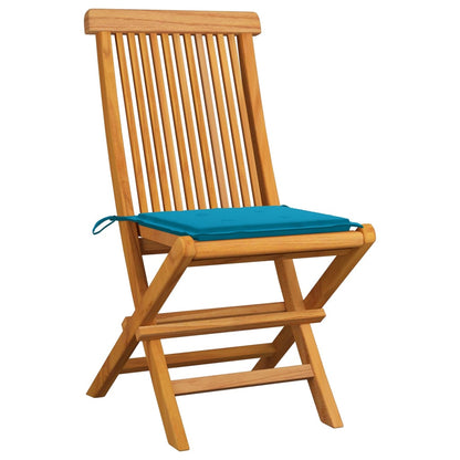 Sedie da Giardino con Cuscini Blu 4 pz Massello di Teak - homemem39