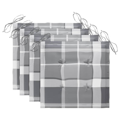 Sedie da Giardino Cuscini Grigi a Quadri 4 pz Massello di Teak - homemem39