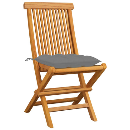 Sedie da Giardino con Cuscini Grigi 4 pz Massello di Teak - homemem39