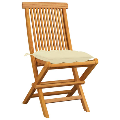Sedie da Giardino con Cuscini Bianco Crema 4pz Massello di Teak - homemem39