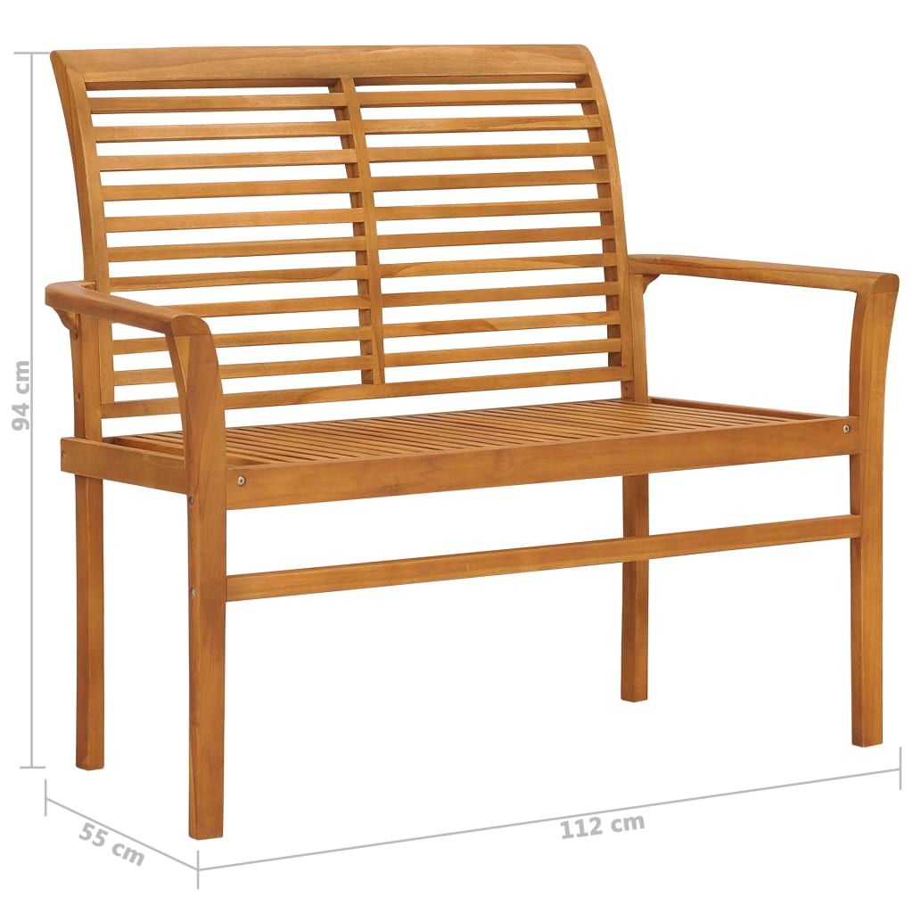 Panca da Giardino con Cuscino Grigio a Quadri 112 cm Legno Teak | homemem39